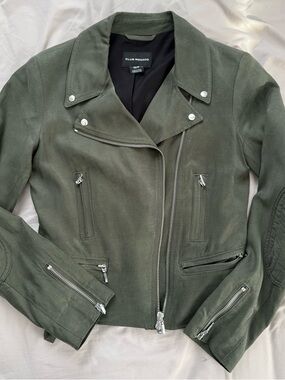 Club Monaco Olive Green Suede Moto Jacket
